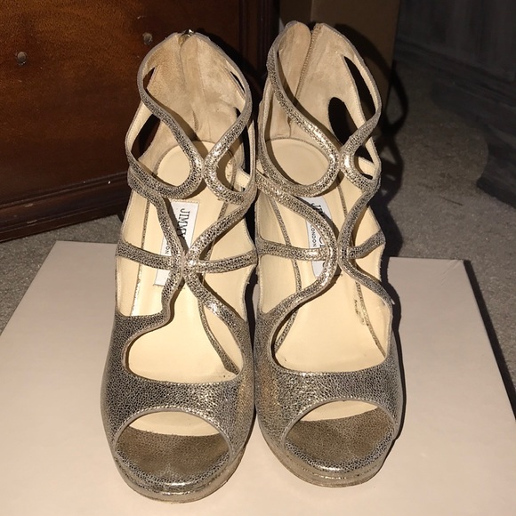 Jimmy Choo Gold Glitter Leather Heel - Picture 2 of 4